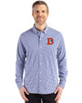 Denver Broncos Historic Cutter & Buck Skyline Epic Confidence Recycled Gingham Mens Long Sleeve Dress Shirt Tour Blue/White Front