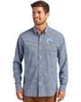 Los Angeles Chargers Historic Cutter & Buck Skyline Recycled Gingham Mens Long Sleeve Button Down Dress Shirt Pale Blue/Navy Blue Front