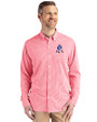 New England Patriots Historic Cutter & Buck Skyline Epic Confidence Recycled Gingham Mens Long Sleeve Dress Shirt Red/White Front