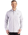New England Patriots Monochromatic Cutter & Buck Skyline Recycled Gingham Mens Long Sleeve Button Down Dress Shirt Concrete/White Front