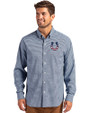 Indianapolis Colts Americana Cutter & Buck Skyline Epic Confidence Recycled Gingham Mens Long Sleeve Dress Shirt Pale Blue/Navy Blue Front