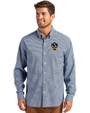LA Galaxy Cutter & Buck Skyline Recycled Gingham Mens Long Sleeve Button Down Dress Shirt Pale Blue/Navy Blue Front