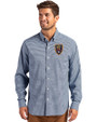 Real Salt Lake Cutter & Buck Skyline Epic Confidence Recycled Gingham Mens Long Sleeve Dress Shirt Pale Blue/Navy Blue Front