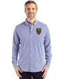 Real Salt Lake Cutter & Buck Skyline Recycled Gingham Mens Long Sleeve Button Down Dress Shirt Tour Blue/White Front