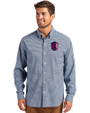 St. Louis City SC Cutter & Buck Skyline Epic Confidence Recycled Gingham Mens Long Sleeve Dress Shirt Pale Blue/Navy Blue Front