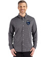 San Jose Earthquakes Cutter & Buck Skyline Epic Confidence Recycled Gingham Mens Long Sleeve Dress Shirt Black/Elemental Grey Front