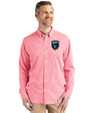 San Jose Earthquakes Cutter & Buck Skyline Epic Confidence Recycled Gingham Mens Long Sleeve Dress Shirt Red/White Front