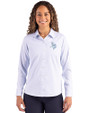 Minnesota Vikings Mono Cutter & Buck Skyline Epic Confidence Recycled Pinstripe Womens Long Sleeve Dress Shirt  Pale Blue/White Front