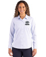 Green Bay Packers Mono Cutter & Buck Skyline Epic Confidence Recycled Pinstripe Womens Long Sleeve Dress Shirt  Pale Blue/White Front