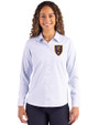 Real Salt Lake Cutter & Buck Skyline Recycled Pinstripe Womens Long Sleeve Spread Collar Dress Shirt Pale Blue/White Front