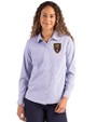 Real Salt Lake Cutter & Buck Skyline Epic Confidence Recycled Pinstripe Womens Long Sleeve Dress Shirt  Tour Blue/White Front