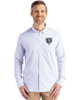 Chicago Bears Mono Cutter & Buck Skyline Epic Confidence Recycled Pinstripe Mens Long Sleeve Dress Shirt Pale Blue/White Front