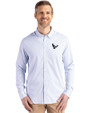 Houston Texans Monochromatic Cutter & Buck Skyline Recycled Pinstripe Mens Long Sleeve Button Down Dress Shirt Pale Blue/White Front