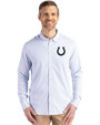 Indianapolis Colts Mono Cutter & Buck Skyline Epic Confidence Recycled Pinstripe Mens Long Sleeve Dress Shirt Pale Blue/White Front