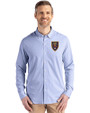 Real Salt Lake Cutter & Buck Skyline Epic Confidence Recycled Pinstripe Mens Long Sleeve Dress Shirt Tour Blue/White Front