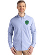 Seattle Sounders FC Cutter & Buck Skyline Epic Confidence Recycled Pinstripe Mens Long Sleeve Dress Shirt Tour Blue/White Front