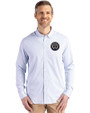 Philadelphia Union Cutter & Buck Skyline Epic Confidence Recycled Pinstripe Mens Long Sleeve Dress Shirt Pale Blue/White Front
