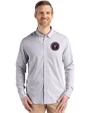 Inter Miami CF Cutter & Buck Skyline Epic Confidence Recycled Pinstripe Mens Long Sleeve Dress Shirt Elemental Grey/White Front