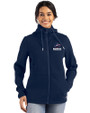 Green Bay Packers Americana Cutter & Buck Roam Epic Versatility Recycled Womens Full Zip Hooded Jacket Navy Blue Front
