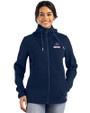 Green Bay Packers Americana Cutter & Buck Roam Recycled Buttery-Soft Knit Womens Full Zip Hooded Jacket Navy Blue Front