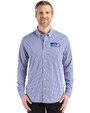 Seattle Seahawks Historic Cutter & Buck Skyline Recycled Gingham Mens Long Sleeve Button Down Dress Shirt Tour Blue/White Front