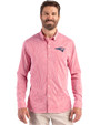New England Patriots Americana Cutter & Buck Skyline Recycled Gingham Mens Long Sleeve Button Down Dress Shirt Red/White Front