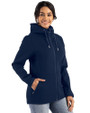 New York Mets Mono Cutter & Buck Roam Epic Versatility Recycled Womens Full Zip Hooded Jacket Navy Blue Side