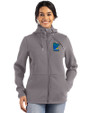 Minnesota Twins City Connect Cutter & Buck Roam Epic Versatility Recycled Womens Full Zip Hooded Jacket Elemental Grey Front