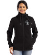 Colorado Rockies Mono Cutter & Buck Roam Epic Versatility Recycled Womens Full Zip Hooded Jacket Black Front