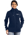 Detroit Tigers City Connect Cutter & Buck Roam Epic Versatility Recycled Womens Full Zip Hooded Jacket Navy Blue Front