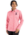 Los Angeles Angels Cutter & Buck Skyline Epic Confidence Recycled Gingham Womens Long Sleeve Dress Shirt  Red/White Front