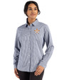 Houston Astros Cutter & Buck Skyline Epic Confidence Recycled Gingham Womens Long Sleeve Dress Shirt  Navy Blue/White Front