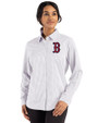 Boston Red Sox Cutter & Buck Skyline Epic Confidence Recycled Gingham Womens Long Sleeve Dress Shirt  Concrete/White Front