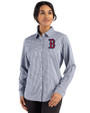 Boston Red Sox Cutter & Buck Skyline Epic Confidence Recycled Gingham Womens Long Sleeve Dress Shirt  Navy Blue/White Front
