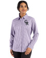 Colorado Rockies Cutter & Buck Skyline Epic Confidence Recycled Gingham Womens Long Sleeve Dress Shirt  College Purple/White Front