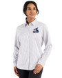 Chicago White Sox Cooperstown Cutter & Buck Skyline Epic Confidence Recycled Gingham Womens Long Sleeve Dress Shirt  Concrete/White Front