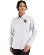 Cleveland Guardians Cutter & Buck Skyline Epic Confidence Recycled Gingham Womens Long Sleeve Dress Shirt  Concrete/White Front