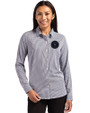 NY Mets City Connect Cutter & Buck Skyline Epic Confidence Recycled Gingham Womens Long Sleeve Dress Shirt  Black/White Front