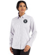Houston Astros Monochromatic Cutter & Buck Skyline Recycled Gingham Womens Long Sleeve Spread Collar Dress Shirt Concrete/White Front
