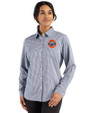 HoustonAstrosCooperstown- Cutter & Buck Skyline Epic Confidence Recycled Gingham Womens Long Sleeve Dress Shirt  Navy Blue/White Front