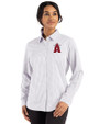 Los Angeles Angels City Connect Cutter & Buck Skyline Epic Confidence Recycled Gingham Womens Long Sleeve Dress Shirt  Concrete/White Front