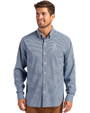 Los Angeles Angels Mono Cutter & Buck Skyline Epic Confidence Recycled Gingham Mens Long Sleeve Dress Shirt Pale Blue/Navy Blue Front