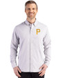 Pittsburgh Pirates Cutter & Buck Skyline Epic Confidence Recycled Gingham Mens Long Sleeve Dress Shirt Concrete/White Front