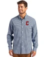 Cleveland Guardians - Cutter & Buck Skyline Epic Confidence Recycled Gingham Mens Long Sleeve Dress Shirt Pale Blue/Navy Blue Front