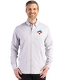 Toronto Blue Jays Cutter & Buck Skyline Epic Confidence Recycled Gingham Mens Long Sleeve Dress Shirt Concrete/White Front