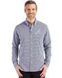 Atlanta Braves Cutter & Buck Skyline Epic Confidence Recycled Gingham Mens Long Sleeve Dress Shirt Navy Blue/White Front