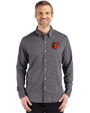 Baltimore Orioles Cooperstown Cutter & Buck Skyline Epic Confidence Recycled Gingham Mens Long Sleeve Dress Shirt Black/Elemental Grey Front