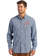 Atlanta Braves Cooperstown Cutter & Buck Skyline Epic Confidence Recycled Gingham Mens Long Sleeve Dress Shirt Pale Blue/Navy Blue Front