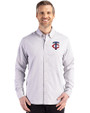 Minnesota Twins Cutter & Buck Skyline Epic Confidence Recycled Gingham Mens Long Sleeve Dress Shirt Concrete/White Front