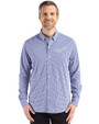 Kansas City Royals Cooperstown Cutter & Buck Skyline Epic Confidence Recycled Gingham Mens Long Sleeve Dress Shirt Tour Blue/White Front